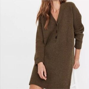 Madewell Henley Cozy Olive Knit Sweater Dress Size XS